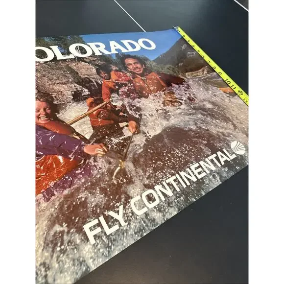 Continental Airlines Poster Travel Colorado White Water Rapids River Rafting EUC - Picture 4 of 6